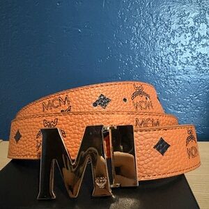 MCM Orange Belt Bag with Gold Buckle